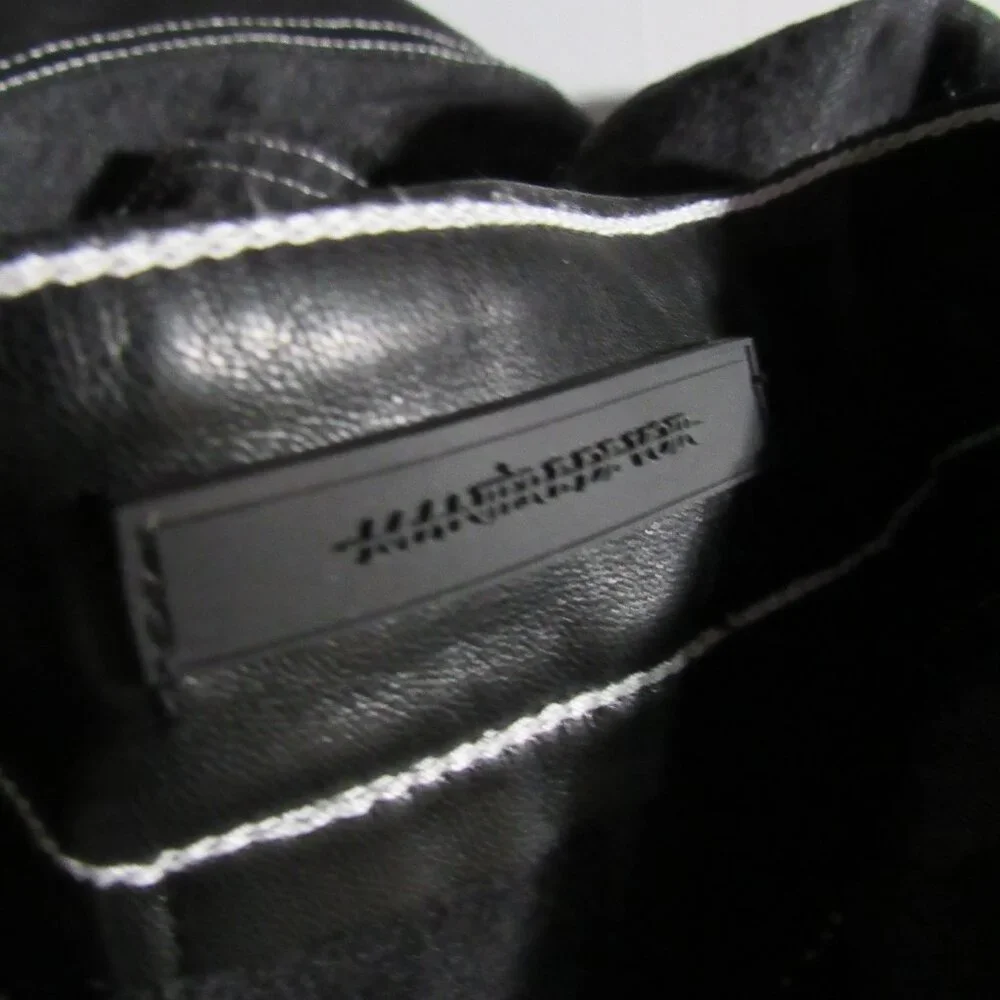 Maniere De Voir Heart Vegan Leather Pants - Black Denim Patchwork Size 8 - Picture 3 of 4